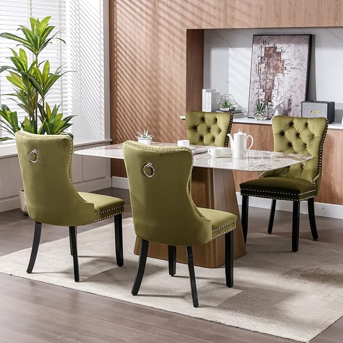 Modern Dining Chairs Set of 4, Tufted Upholstered Dining Chair with Solid Woo...