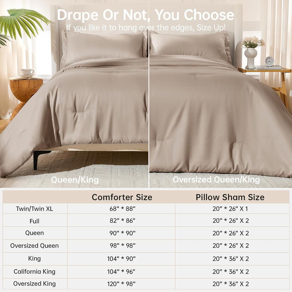 MUXHOMO Queen Comforter Set, 3-Piece All-Season Bedding, Dark Linen
