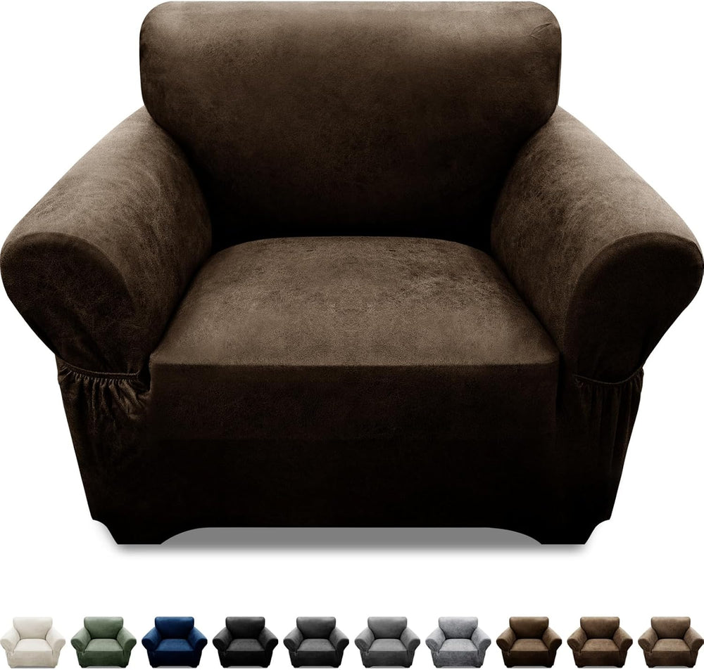 Single Sofa Cover Leather Look Chair Covers for Living Room 1-Piece Sofa Chai...