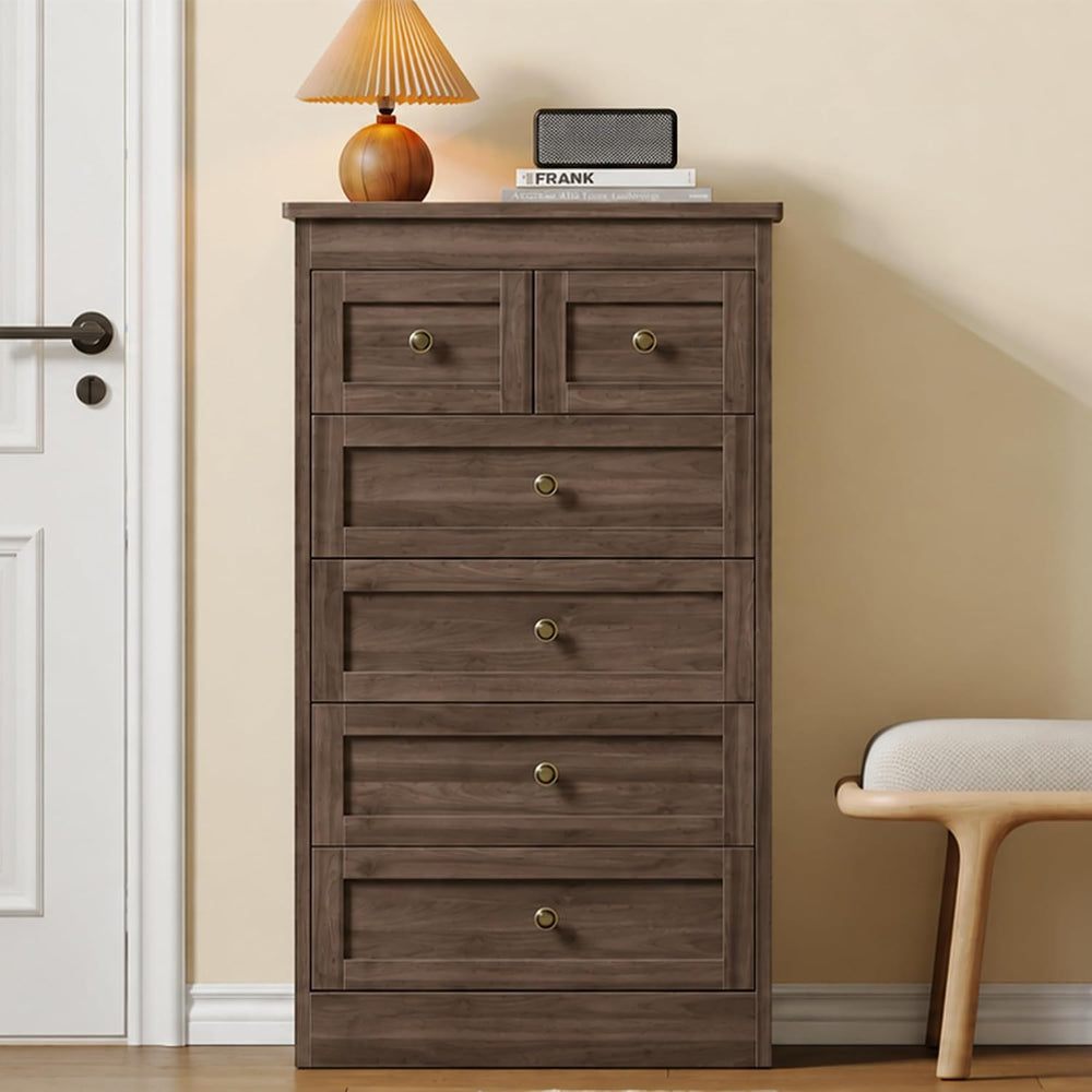 wanan Tall 6 Drawer Dresser for Bedroom, Gray Walnut Modern 43.3'' Ta...