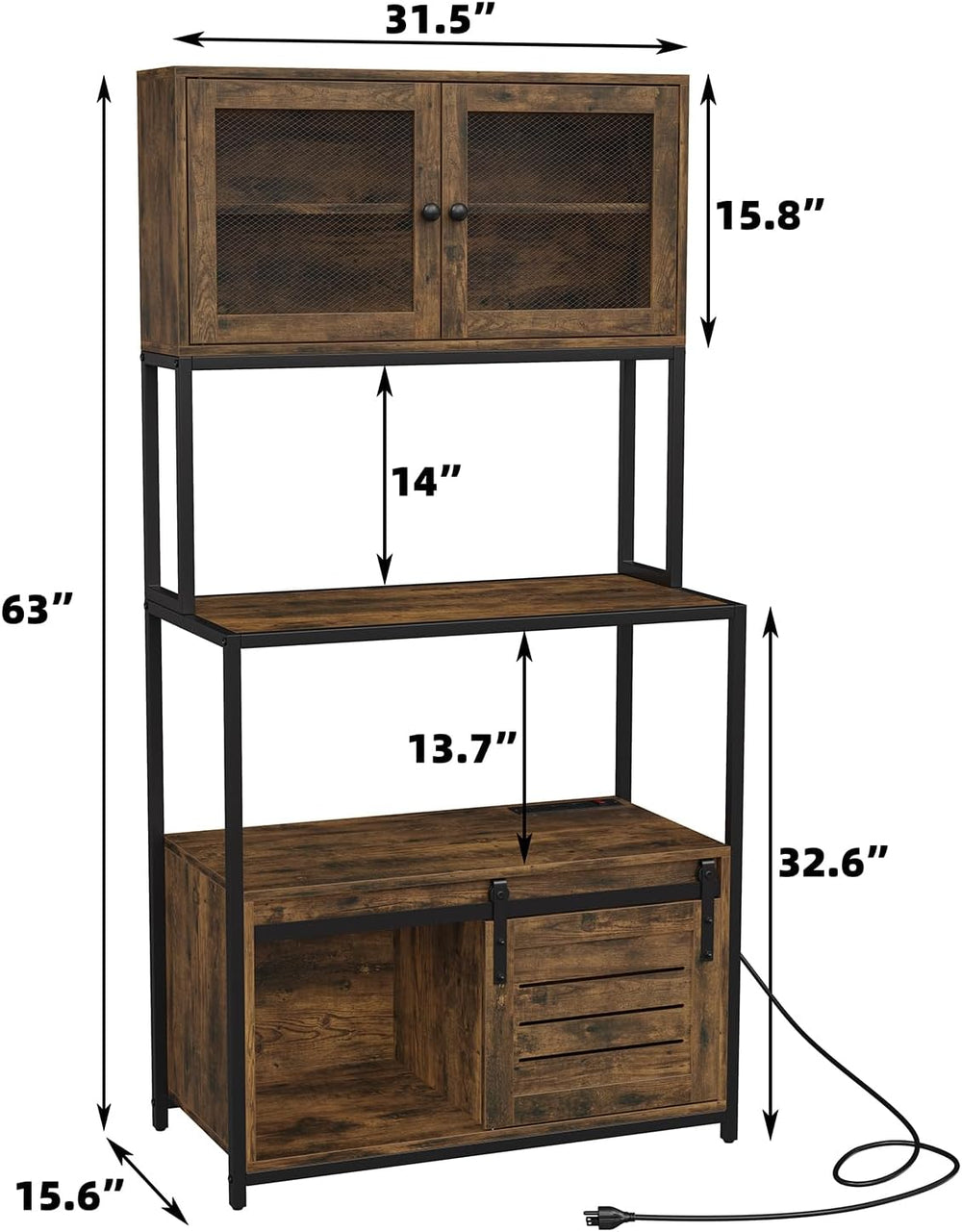 Furniouse 6-Tier Kitchen Bakers Rack with Power Outlet, Industrial Microwave ...
