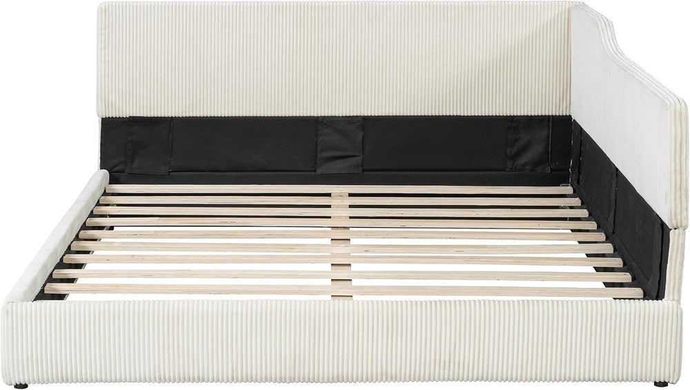 SOFTSEA Full Size Upholstered Corner Bed, Modern Daybed with L-Shaped Backres...