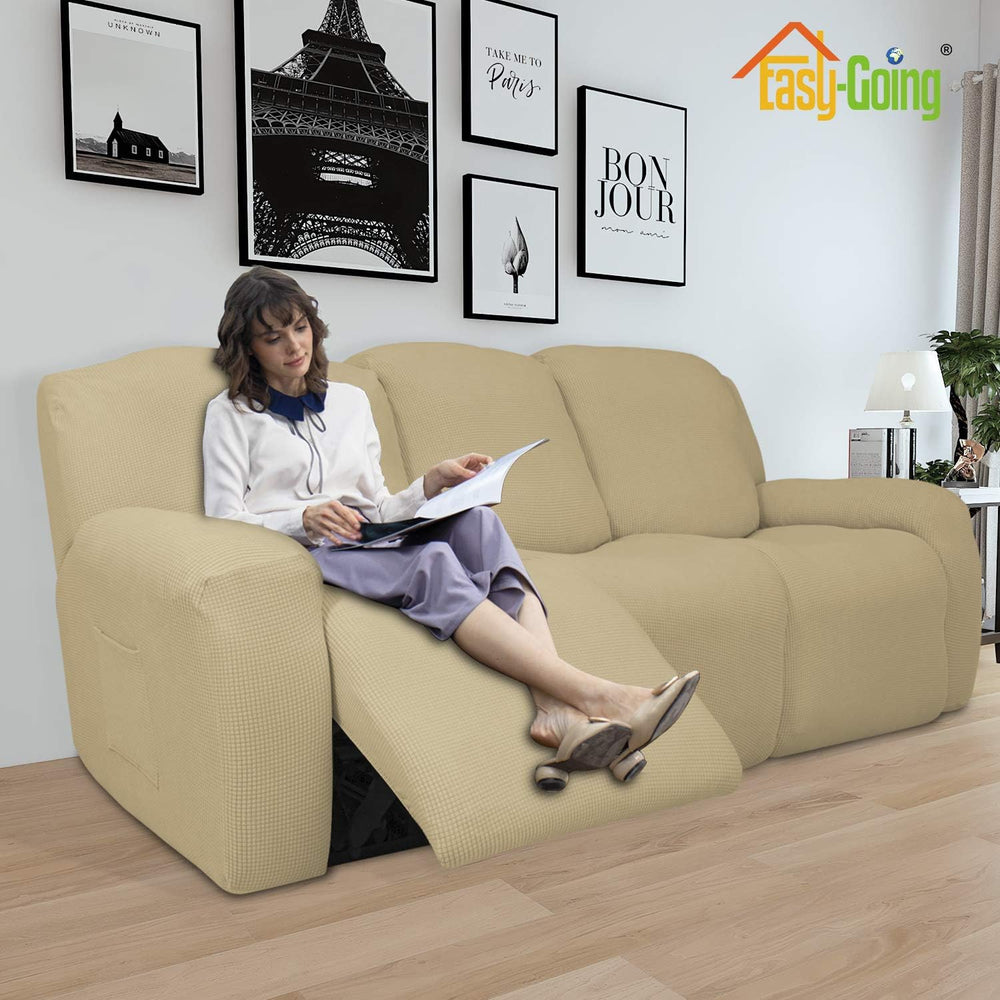 Easy-Going 8 Pieces Recliner Couch Stretch Sofa Slipcover Beige