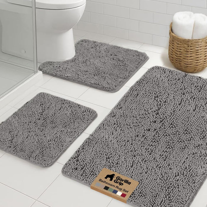 GORILLA GRIP Area Rug Sets and Oval Toilet Base, 3 Piece Gray