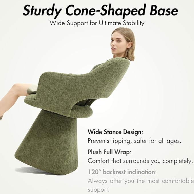 360° Swivel Dining Chair with Arms, Chenille Upholstered Barrel Accent Kitche...