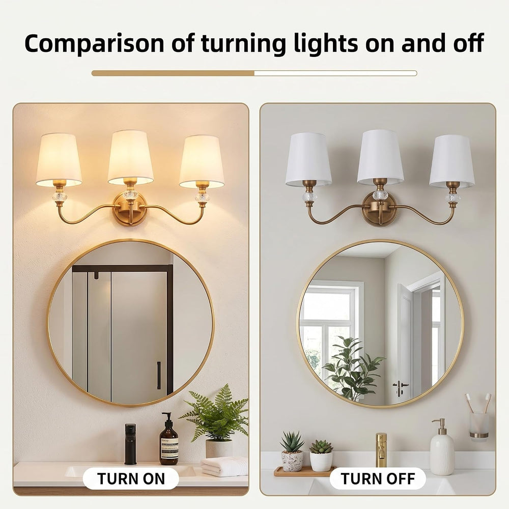3-Light Vintage Bathroom Vanity Light Fixtures Over Mirror, Brass Vanity Ligh...