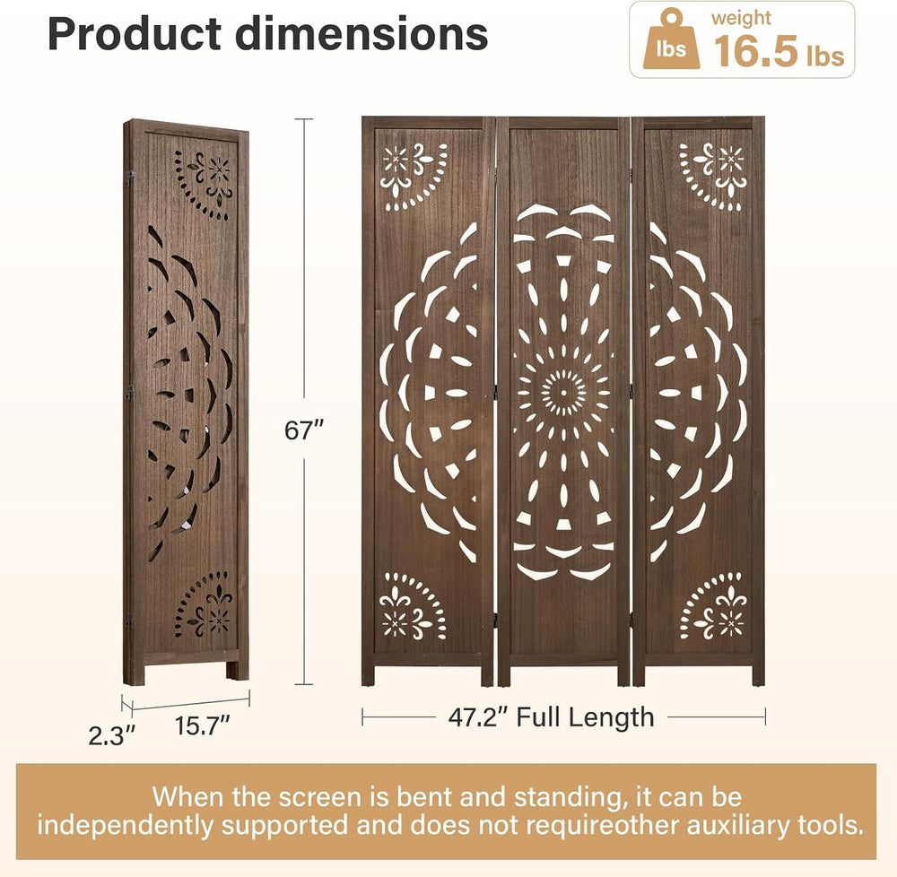 66.9Inch Wooden Room Partition - 3 Panels Boho-Styled Space Room Divider for ...