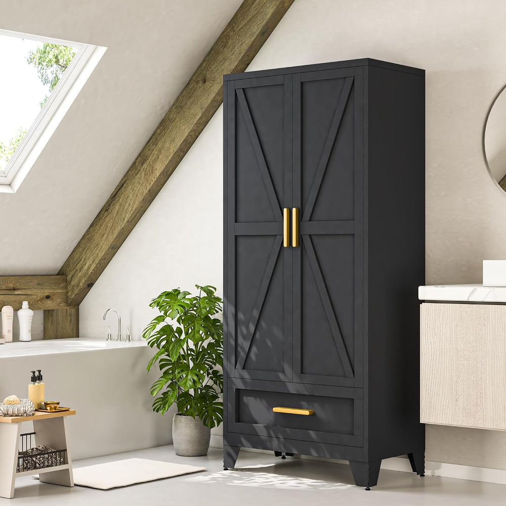Metal Wardrobe Cabinet,71 Armoire Wardrobe Closet with Drawers and Hanging Ro...