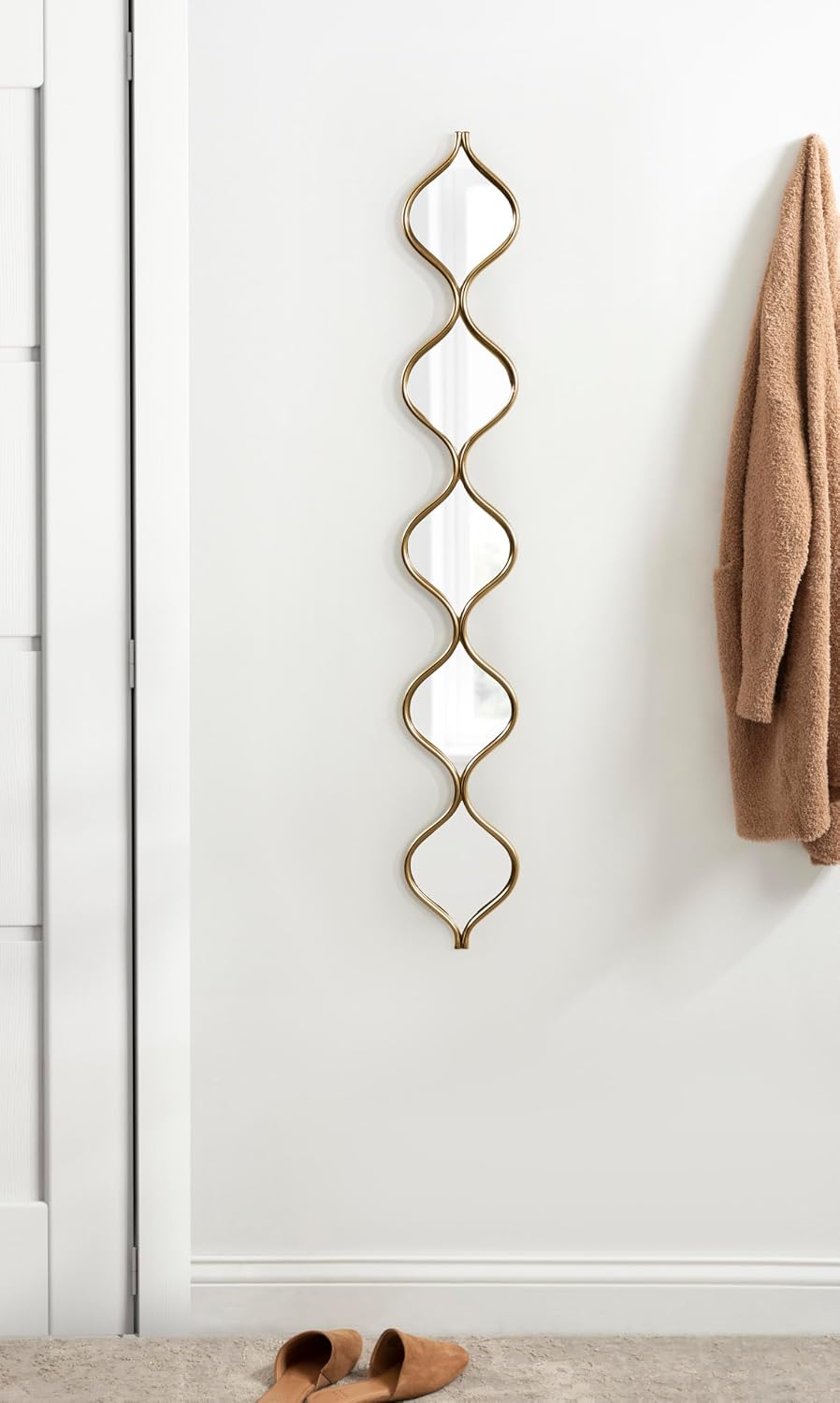Kate and Laurel Loxi Slim Teardrop Panel Wall Mirror, 7 x 42, Gold, Glam Tall...