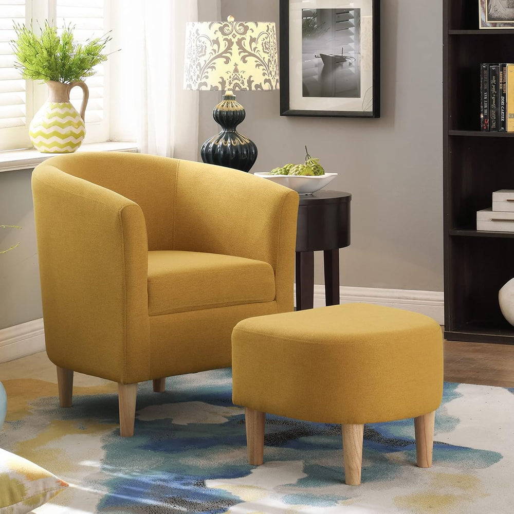 DAZONE Accent Chair with Ottoman, Modern Barrel Armchair Mustard Yellow