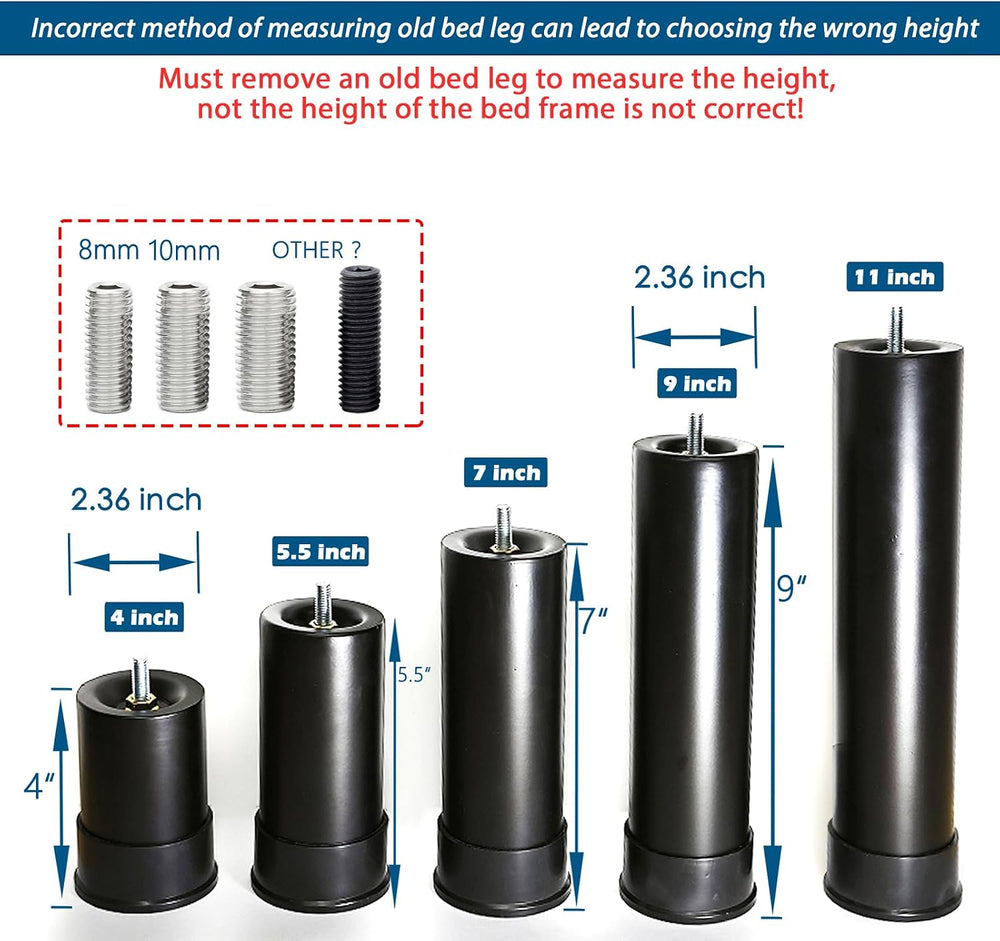 7 Inch Metal Bed Base Frame Leg Replacement Heavy Duty Extra Height Leg Compa...