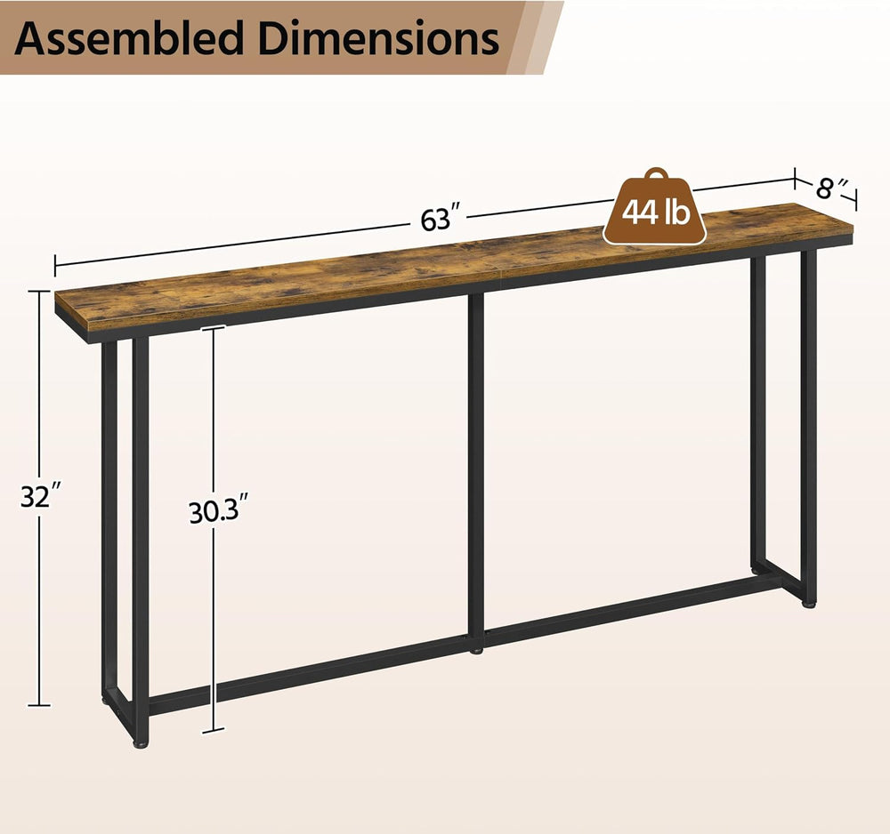 Yaheetech 63" Narrow Console Table Behind Couch & Entryway, Rustic B...