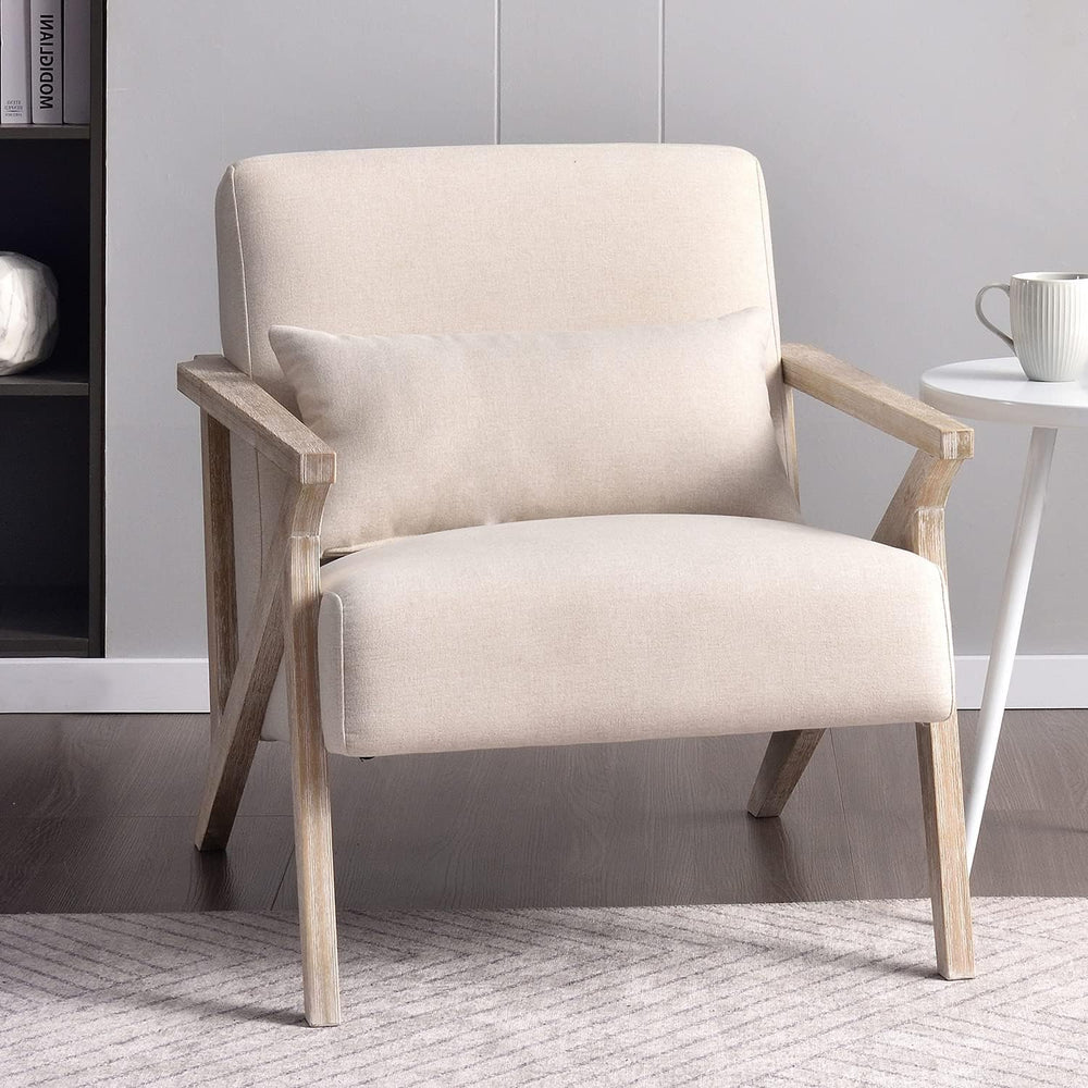 INZOY Mid Century Modern Chair with Wood Frame, Upholstered Armchair with Wai...