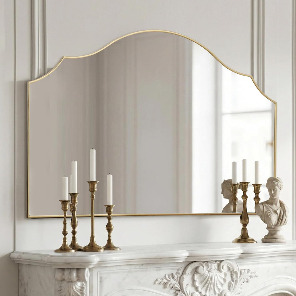Gold Scalloped Wall Mirror: 47"x31" Large Wooden Fireplace Mirror