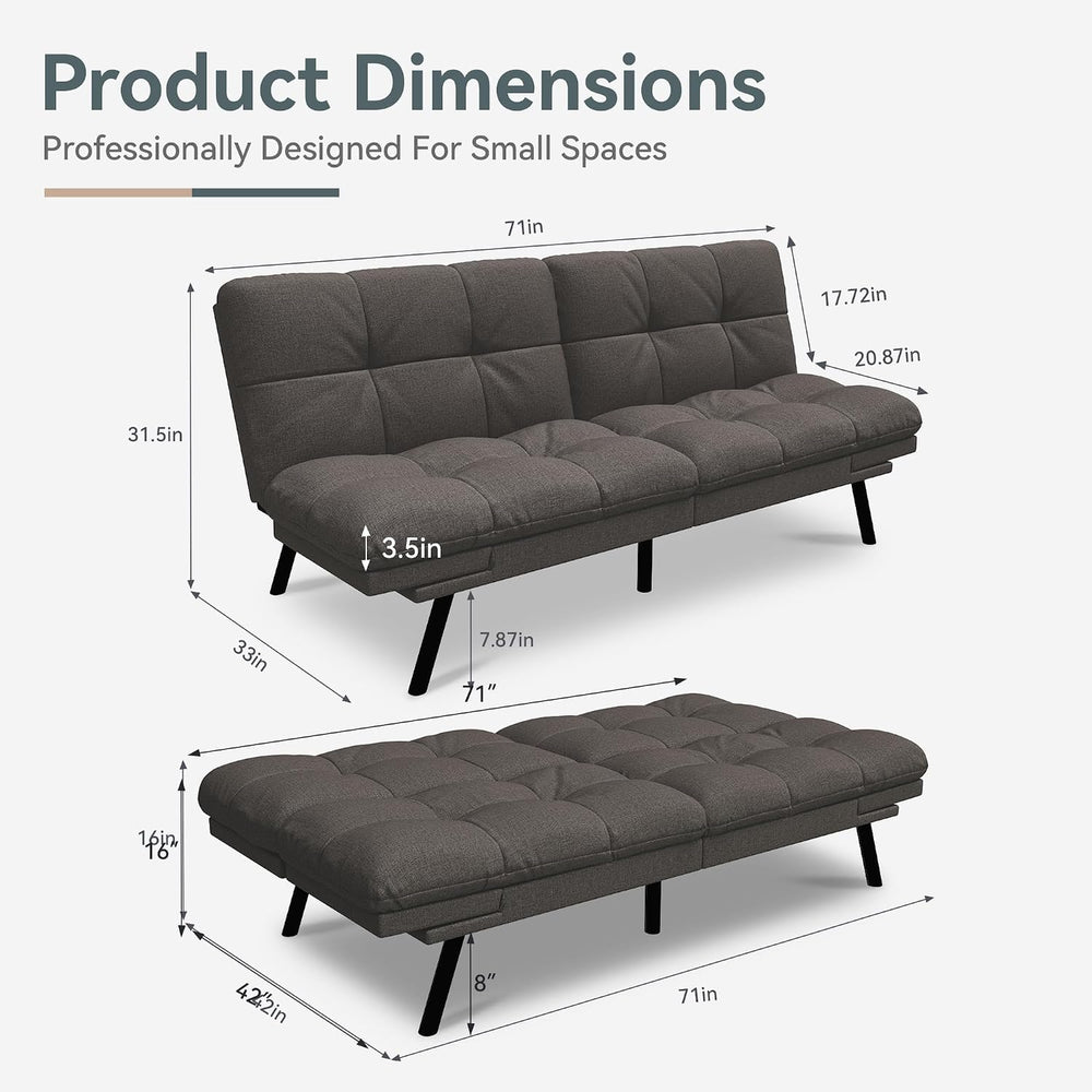 Futon Sofa Bed Convertible Couch, Grey Linen Sofa Bed