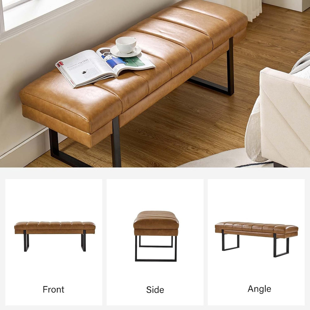 HULALA HOME 53" Faux Leather Tufted Entryway Bench, Camel
