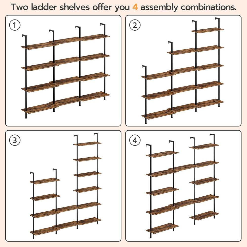 HOOBRO DIY Ladder Shelf, 6-Tier Wall Mounted Bookshelf, Office Vertical Bookc...