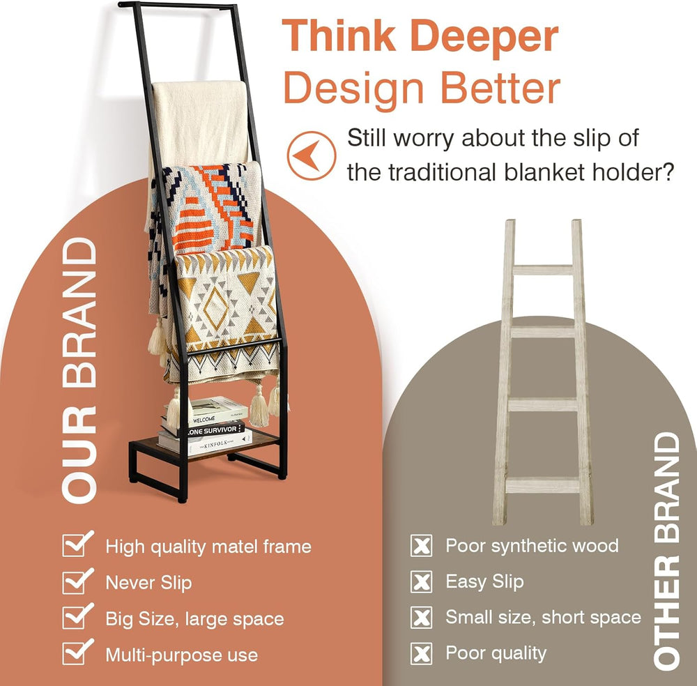 DGWJSU Blanket Ladder, 5 Tier Ladder Shelf,Wooden Blanket Ladders for Living ...