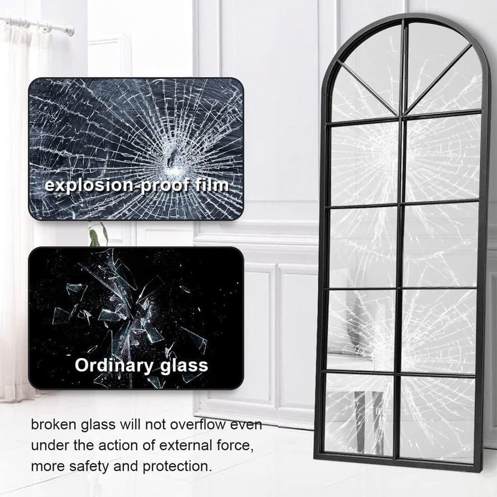 Windowpane Full Length Mirror, 65×22" Black Arch Body Wall Mirror