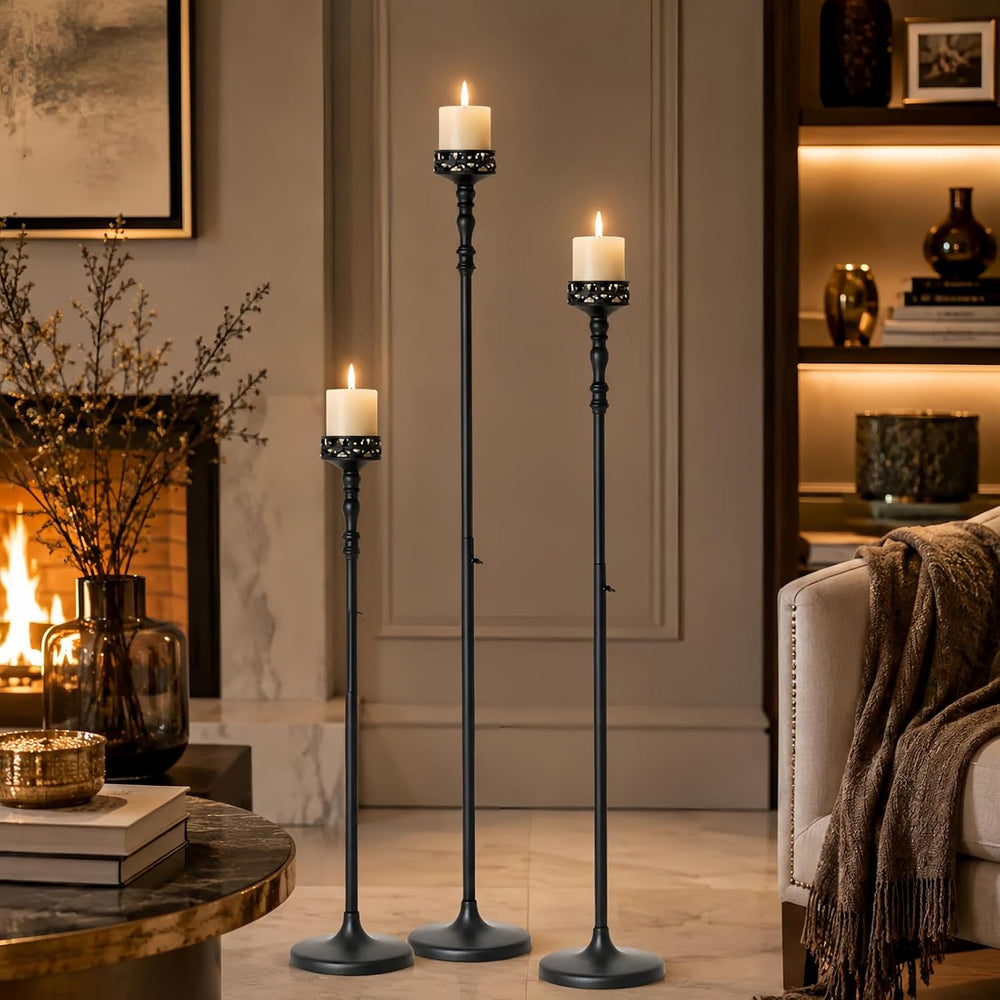 3Pcs Matte Black Floor Candle Holders Centerpieces for Pillar Candles | Adjus...