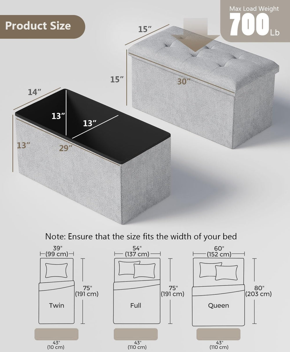 OS MOTOR Folding Storage Ottoman Bench, Dark Gray, 30 Inches | Multi-Function...