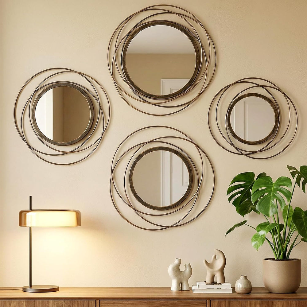 Hicarer 4 Pcs Decorative Wall Mirror Round Modern Circle Mounted Mirror Metal...