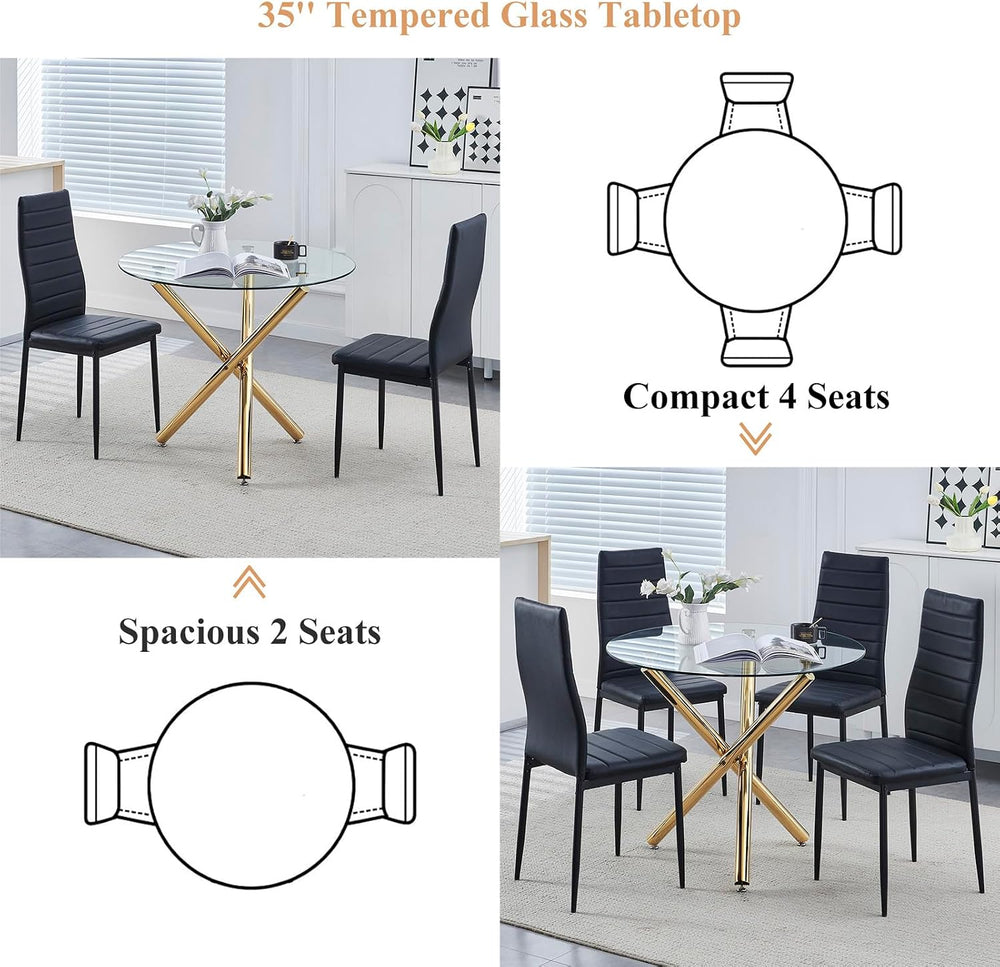 36" Round Glass Dining Room Table with Glass Top and Chrome Legs for Kit...