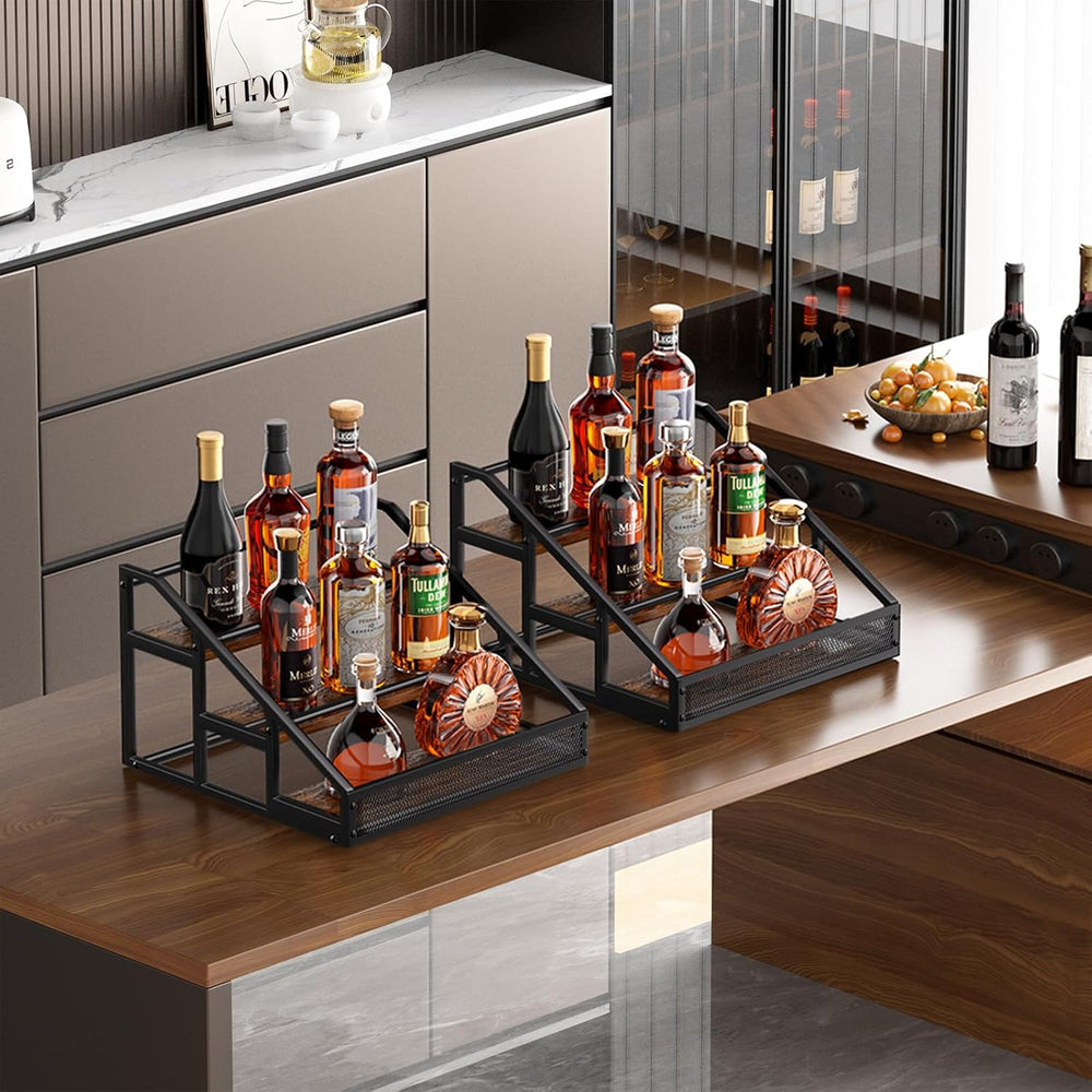 B4Life 2 Pack 3-Tier Liquor Bottle Display Shelf, Countertop Bar Shelves | Li...