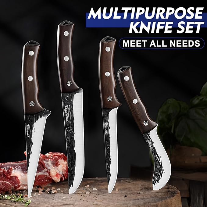 Topfeel 4PCS Hand Forged Butcher Knife Set