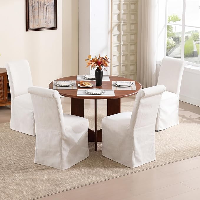Parsons Dining Chairs Set of 4 Fabric Upholstered Kitchen Chairs with Wood Le...