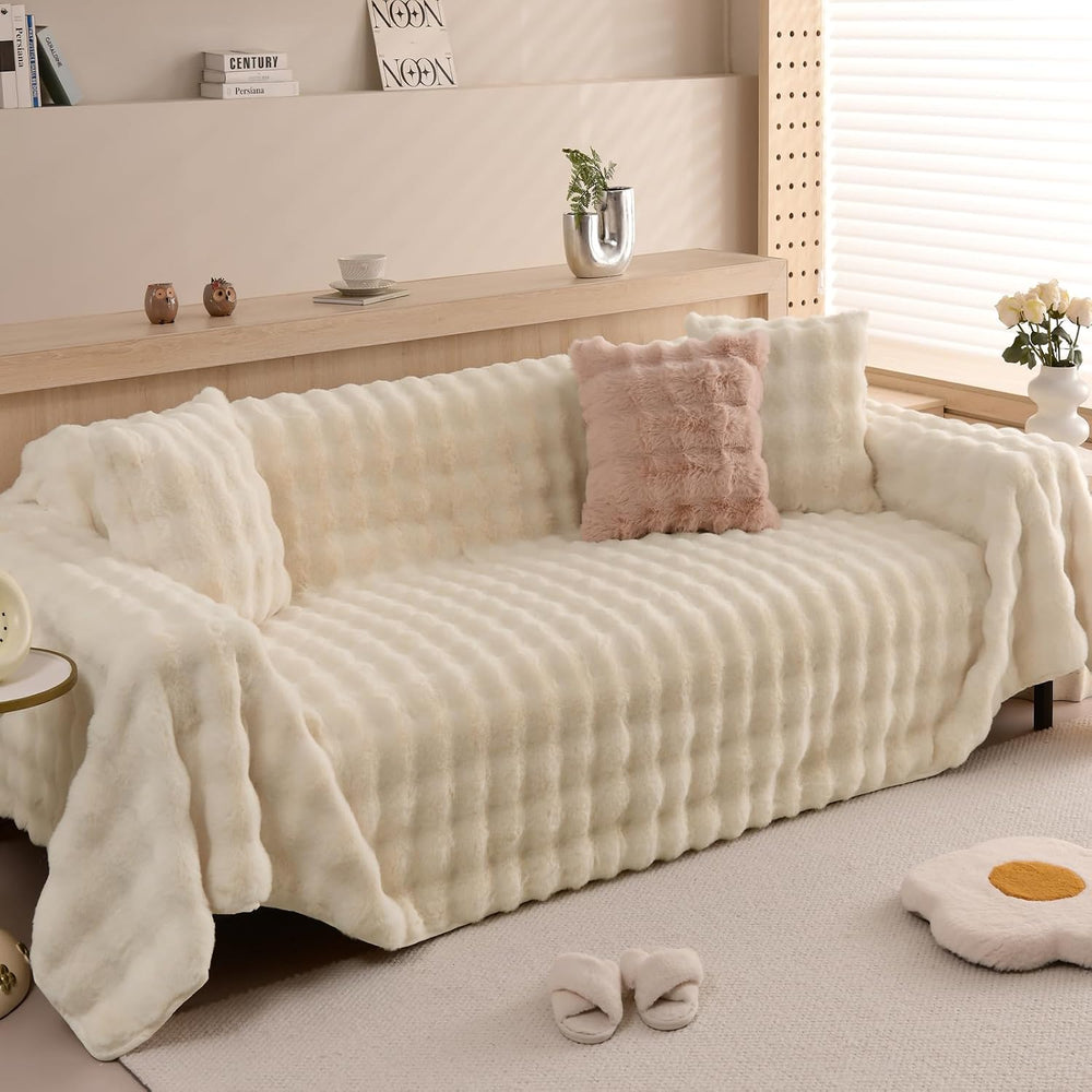 HANDONTIME Shaggy Couch Cover for Dogs Rabbit Plush Loveseat Cover Dog Couch