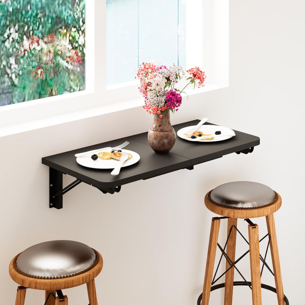 TEAMIX Wall Mounted Folding Table, Black Floating Desk for Small Spaces, Drop...