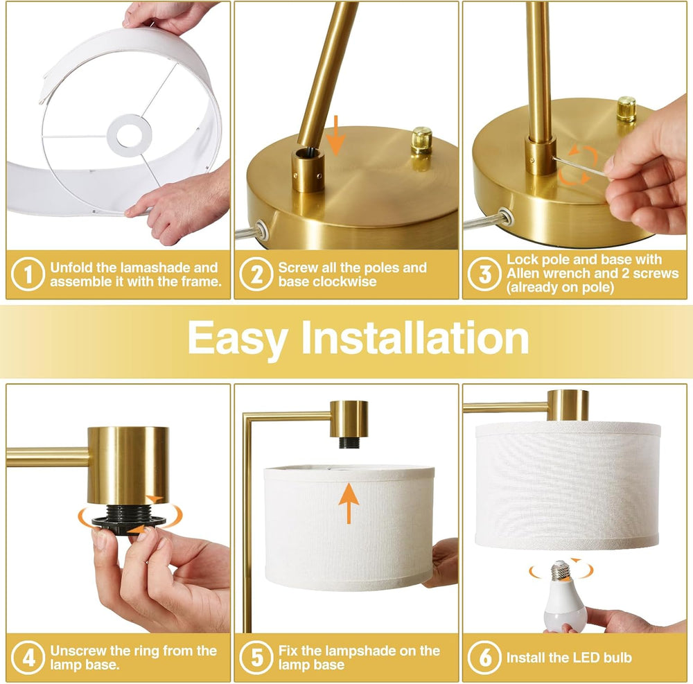 Gold Table Lamp Set of 2, Dimmable Bedside Lamps for Night Stands, USB A+C