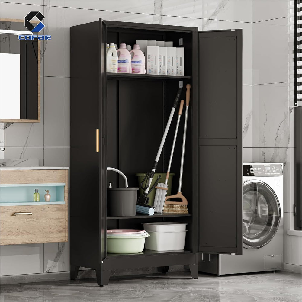 COFaR Metal Wardrobe Closet with Doors, Black Farmhouse Bedroom Armoires with...