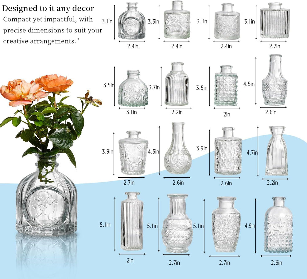 Glass Bud Vases Set of 32 - Assorted Small Mini Glass Vases for Flowers, Crys...