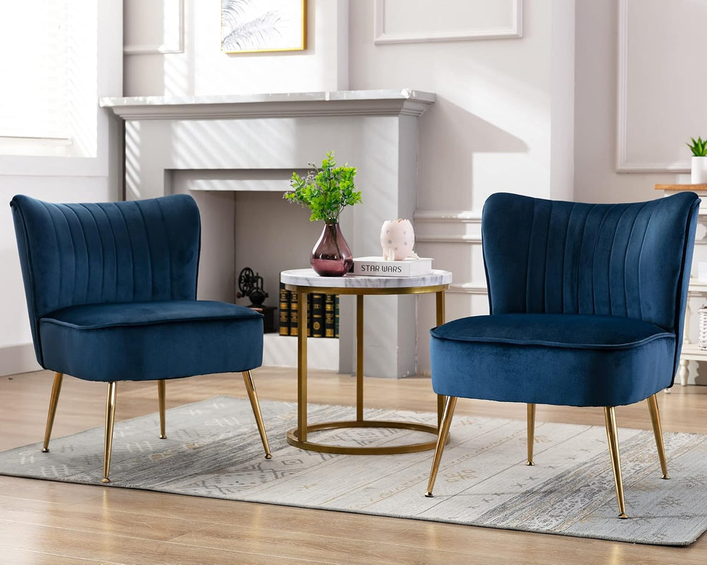 Velvet Accent Chair Set of 2 Comfy Living Room Chair Armless Slipper Chair Mi...