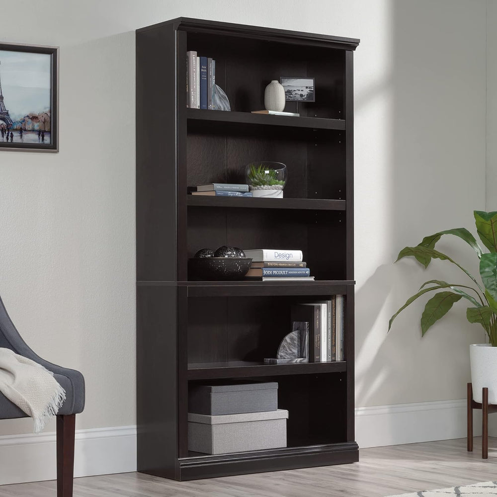 Sauder 5 Tier Book Shelf Wooden Bookcase Multipurpose Bookshelf for Home Offi...