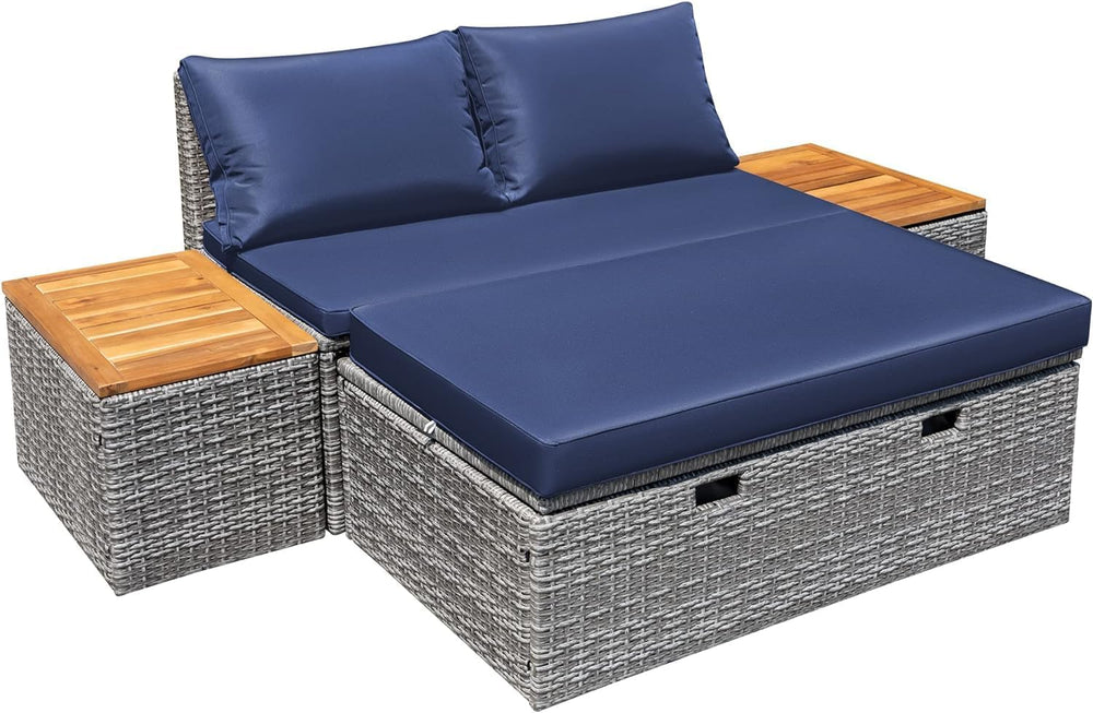 Devoko Patio Day Bed Outdoor Daybed Set,Rattan Lounge Bed