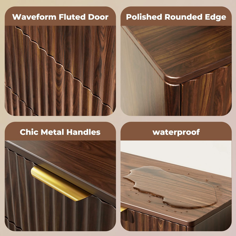 5-Drawer Dresser Fluted Drawers, Mid-Century, Walnut