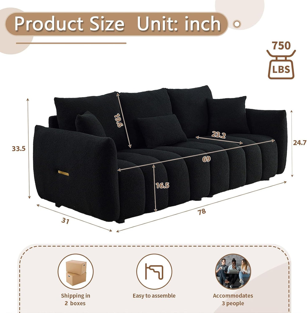 Antetek 78" Modern Sofa Couch, Comfy Deep Seat Teddy Fabric Cloud Sofa, ...