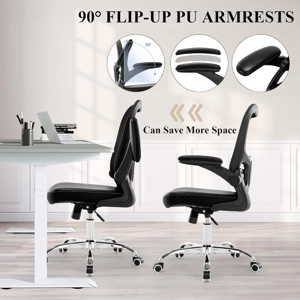 Office Chair, Mesh Ergonomic Desk Computer Chair with PU Leather Flip-up Armr...