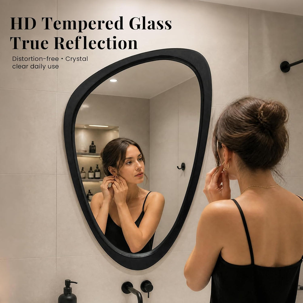 Solid Wood Asymmetrical Irregular Framed Wall Mirror, 20"x30"