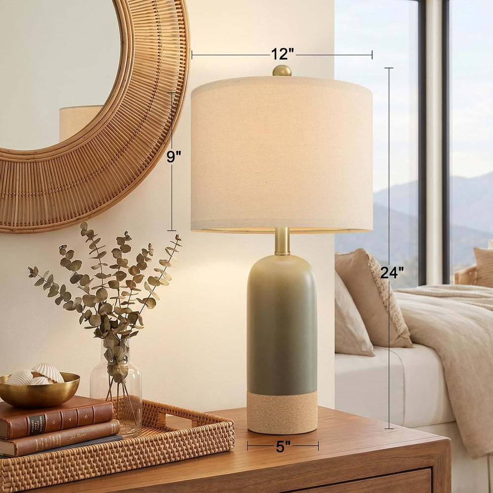 PoKat 24'' Hand-Textured Green Table Lamps, Farmhouse Bedside Lamp Se...