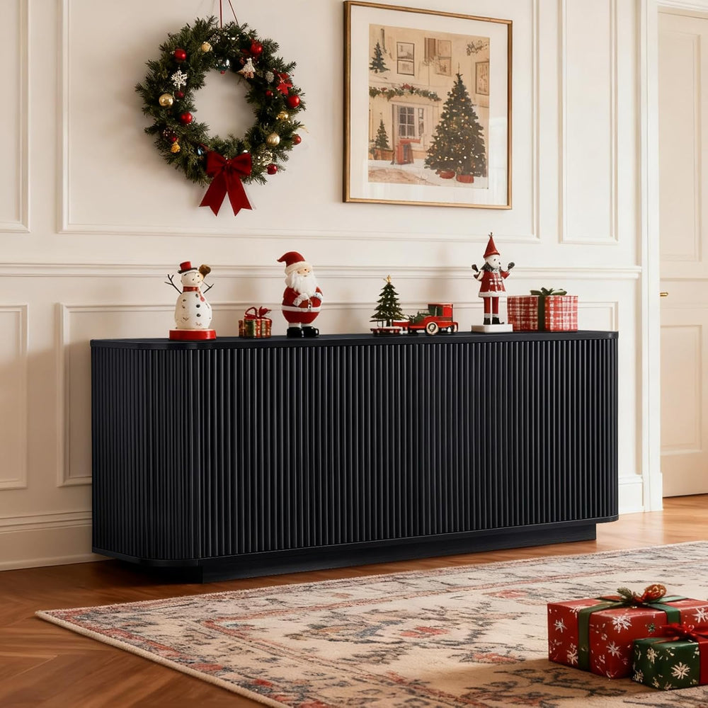 64" Fluted Black Sideboard Cabinet Buffet Cabinet with Storage