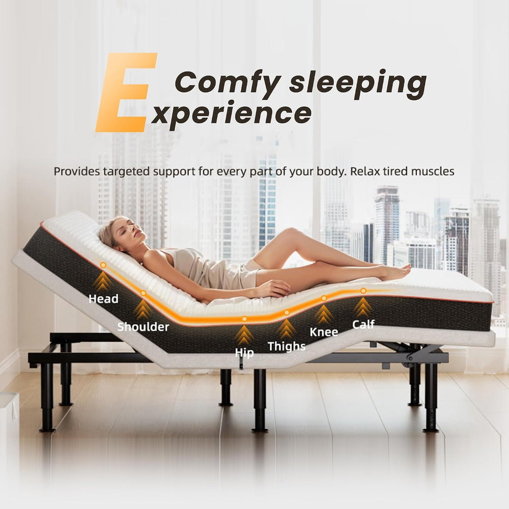 King Adjustable Bed Frame with Massage, Wireless Remote, Head Foot Incline, U...