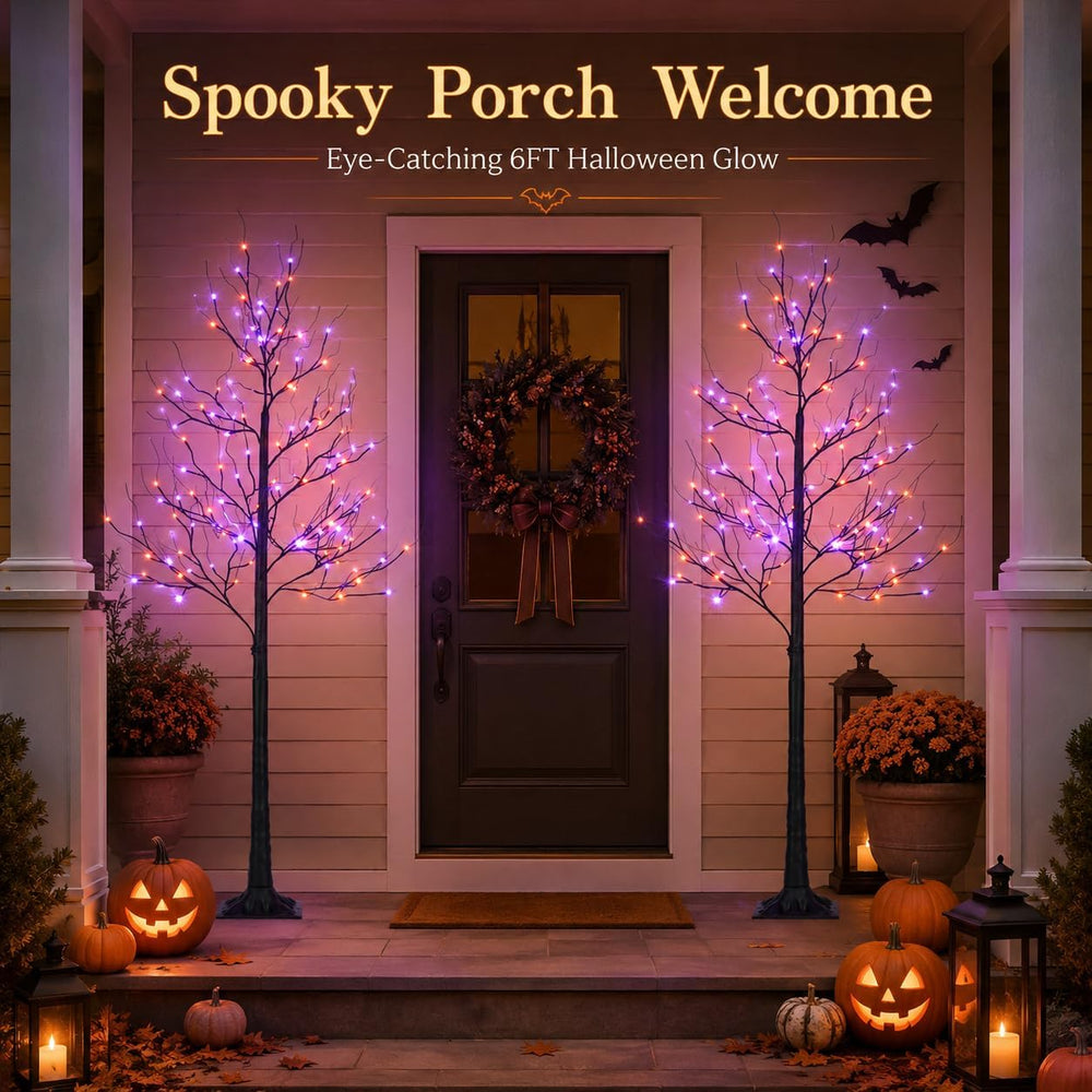 6FT LED Lighted Halloween Tree 2-Pack Orange Purple Lights Décor