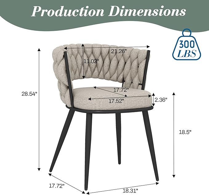 KCC Fabric Dining Chairs Set of 4, Modern Dining Chair with Metal Legs, Woven...
