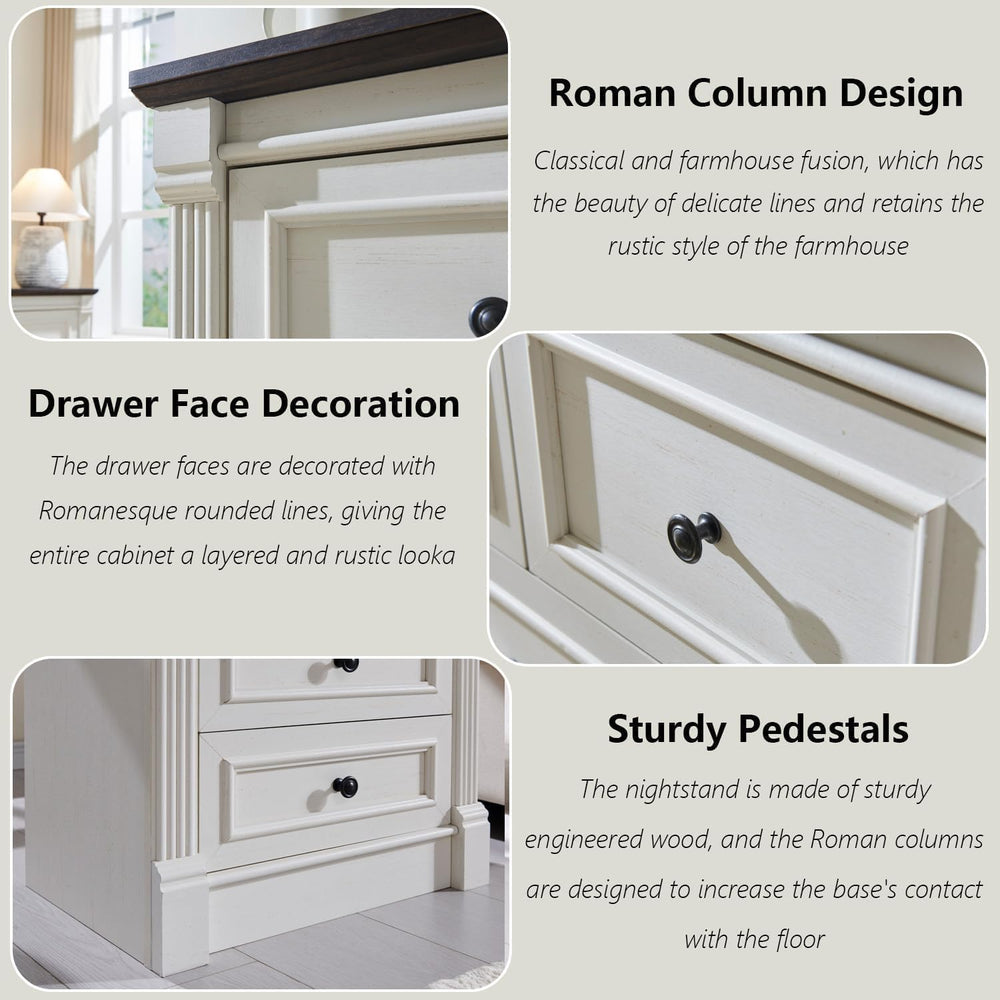 Aitjunz Farmhouse 46" Tall 5 Drawers Dresser for Bedroom, Antique White