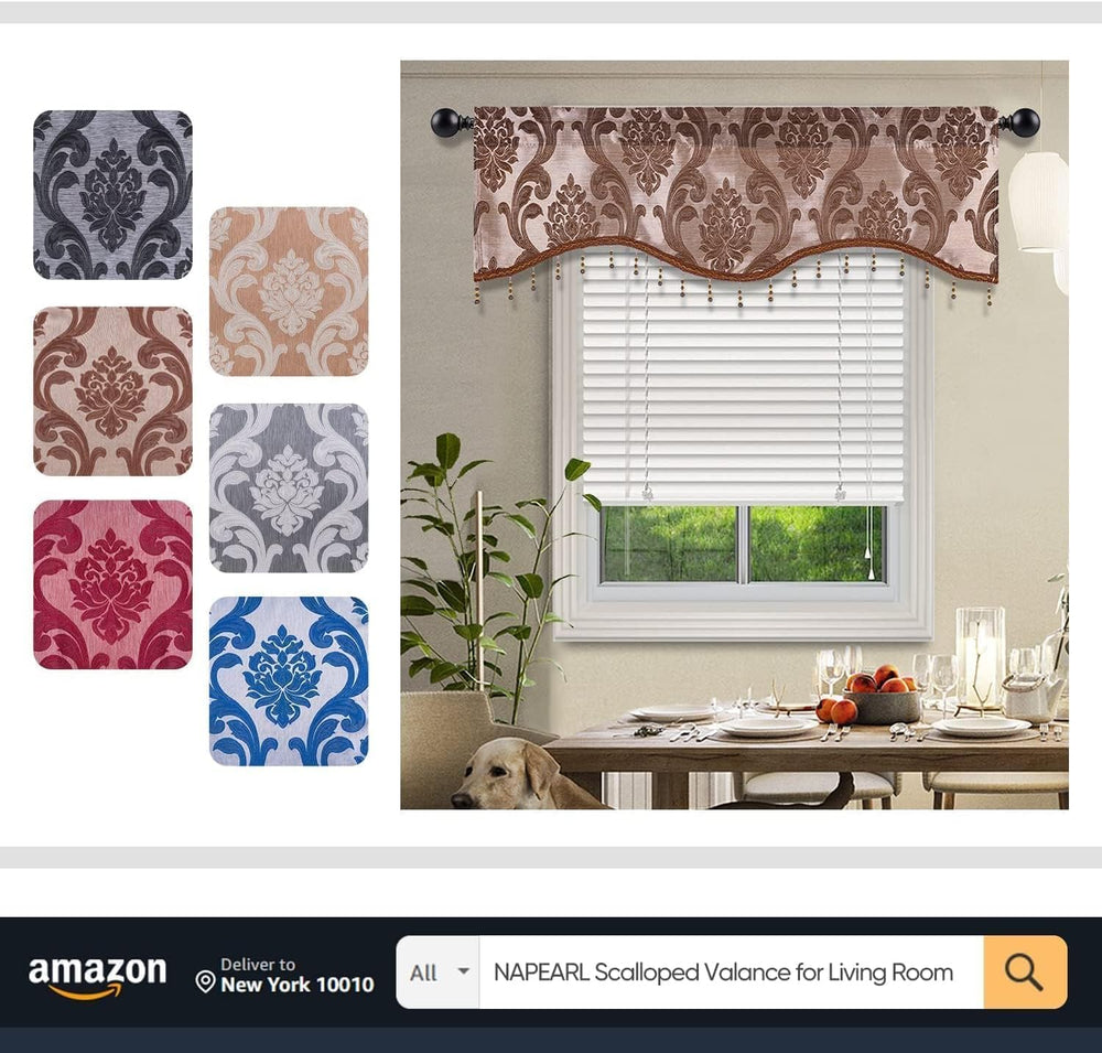 Window Valances for Living Room, Jacquard Damask Luxury Valance Curtains for ...