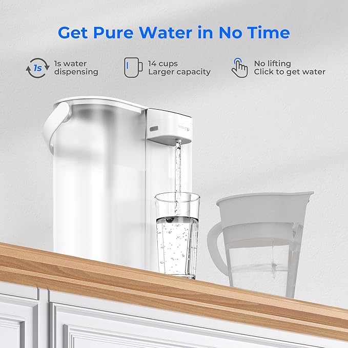 Waterdrop ED02W Compact Electric Water Filter Pitcher, 200-Gallon Rechargeable
